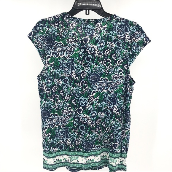 Lucky Brand green blue floral button front top #A3 - Picture 2 of 8